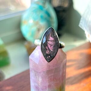 Tourmalated Quartz Marquee Ring 7